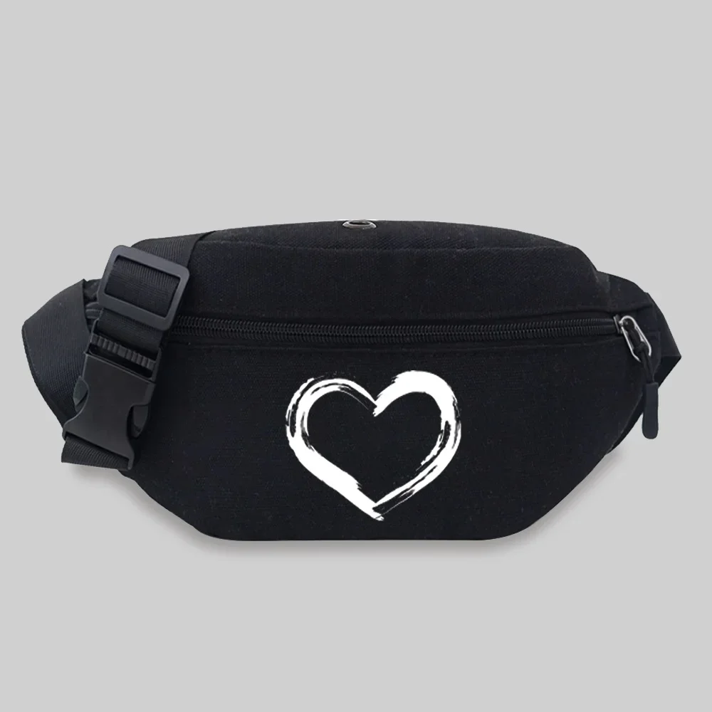 Women’s Sports Waist Bag Unisex Bum Bags Love Pattern Series Lightweight Black Outdoor Sports Chest Bag Wild Fanny Pack