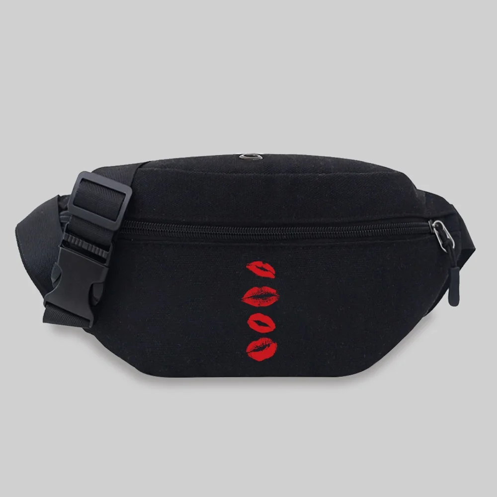 2025 Popular Student Bum Bag Mouth Pattern Messenger Waist Bag Chest Bag Leisure Sports Canvas Fanny Pack Convenient