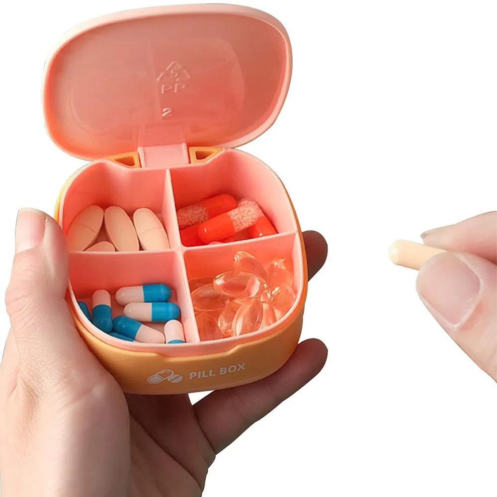 Portable Square Four-Grid Pill Box Vitamin Sealed Pill Storage Case Travel Medicine Organizer Box Gingerbread Letter Pattern