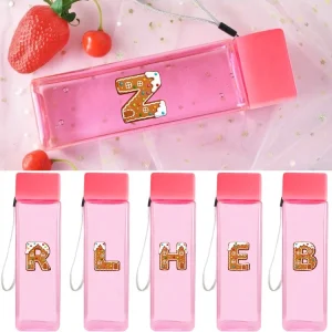 500ml Protable Milk Tea Bottle Women Large Capacity Clear Drinking Bottle Dustproof Seal Juice Cup with rope Gingerbread Pattern