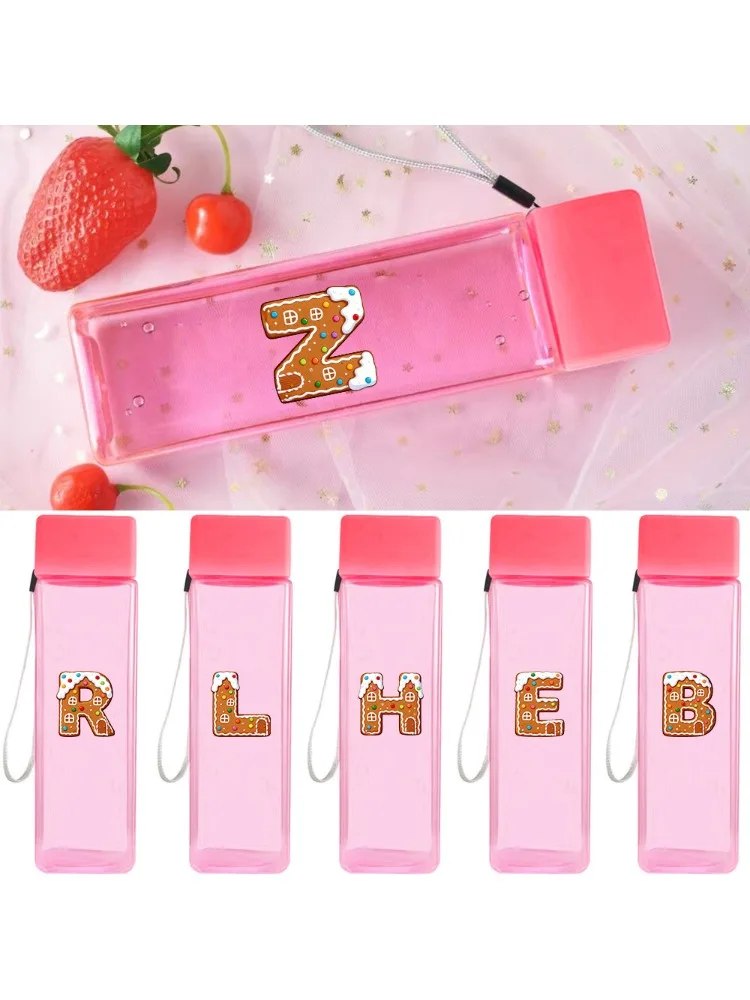 500ml Protable Milk Tea Bottle Women Large Capacity Clear Drinking Bottle Dustproof Seal Juice Cup with rope Gingerbread Pattern