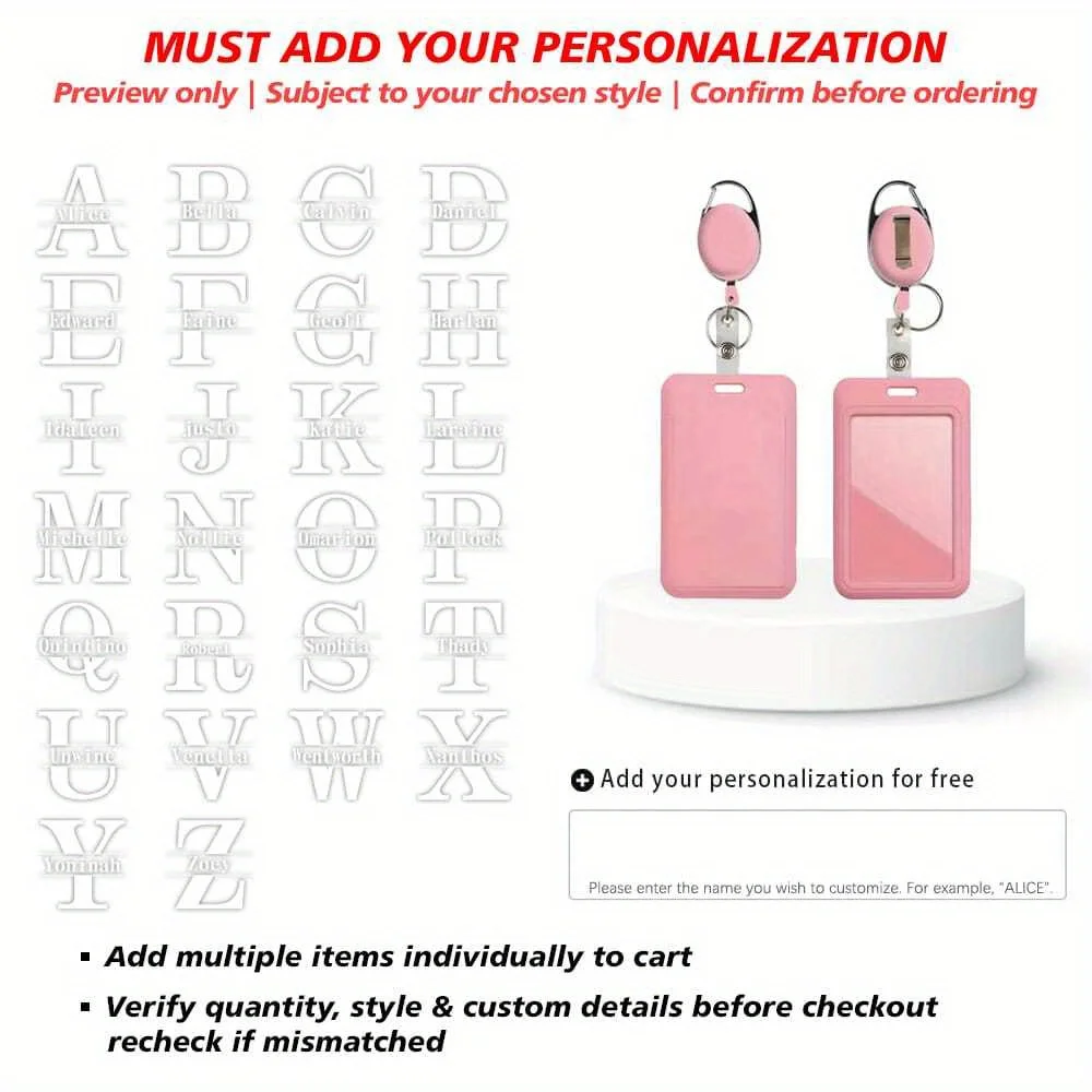 Customized Name Employee Card Protective Cover with Keychain Clip Durable and Extendable ID Clip Name Tag Holder Cover