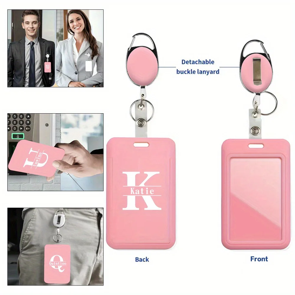 Customized Name Employee Card Protective Cover with Keychain Clip Durable and Extendable ID Clip Name Tag Holder Cover