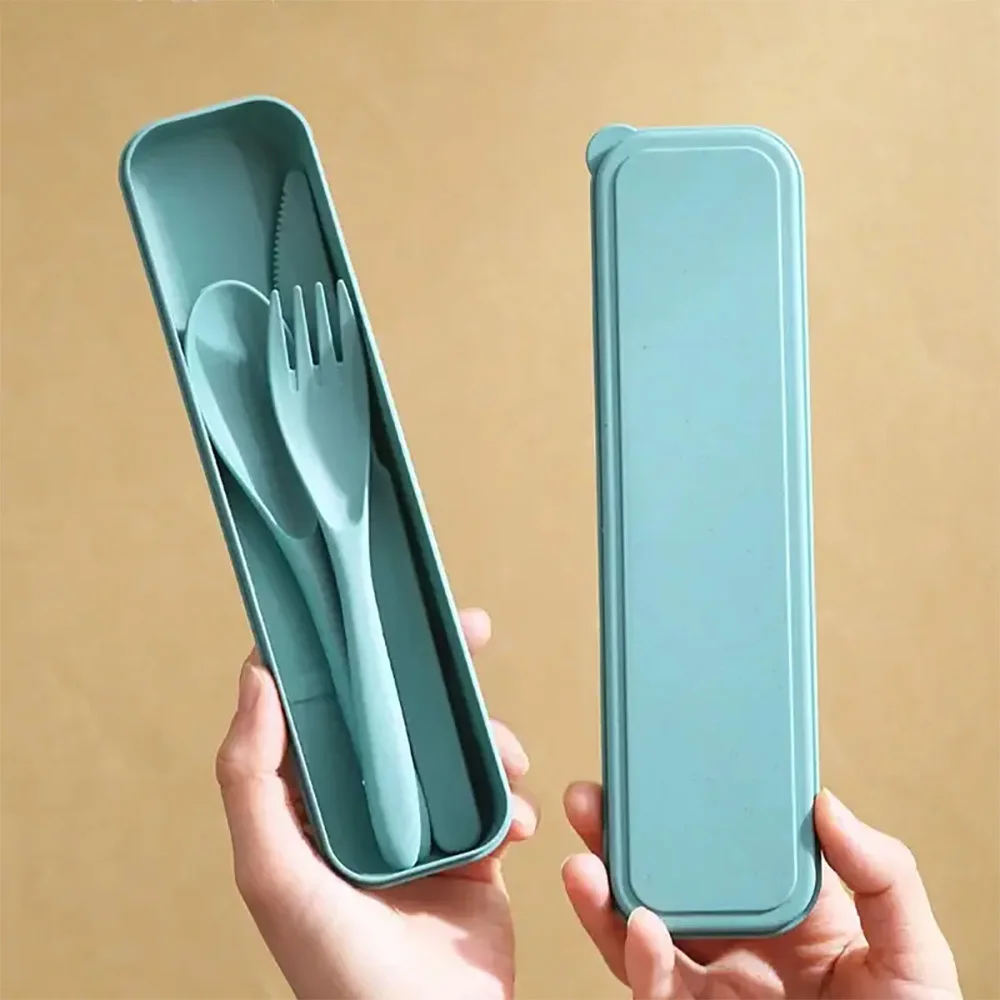 Durable Wheat Straw Dinnerware Set 3Pcs Portable Reusable Tableware Set Dustproof Picnic Dinnerware Black Floral Letter Pattern