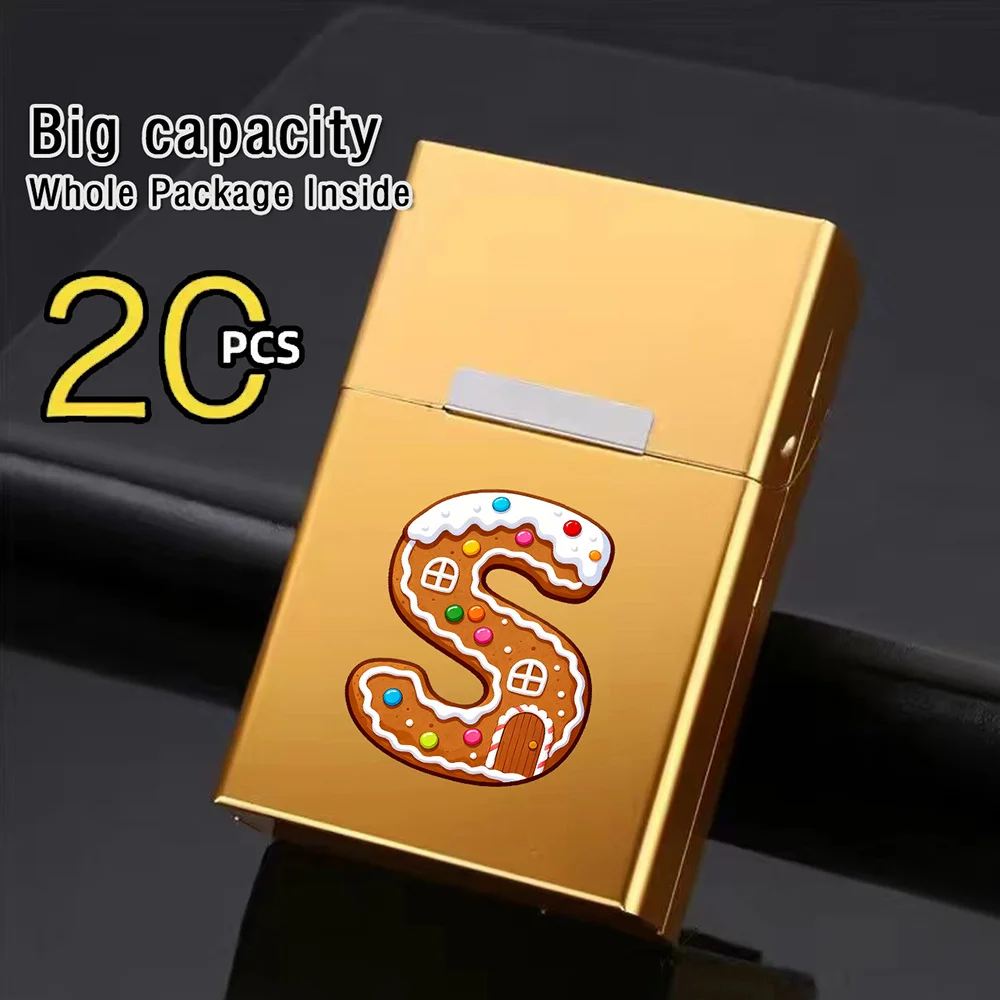 Durable Metal Cigarette Storage Case Cigarette Protective Cover Aluminum Shell with Magnetic Buckle Gingerbread Letter Pattern