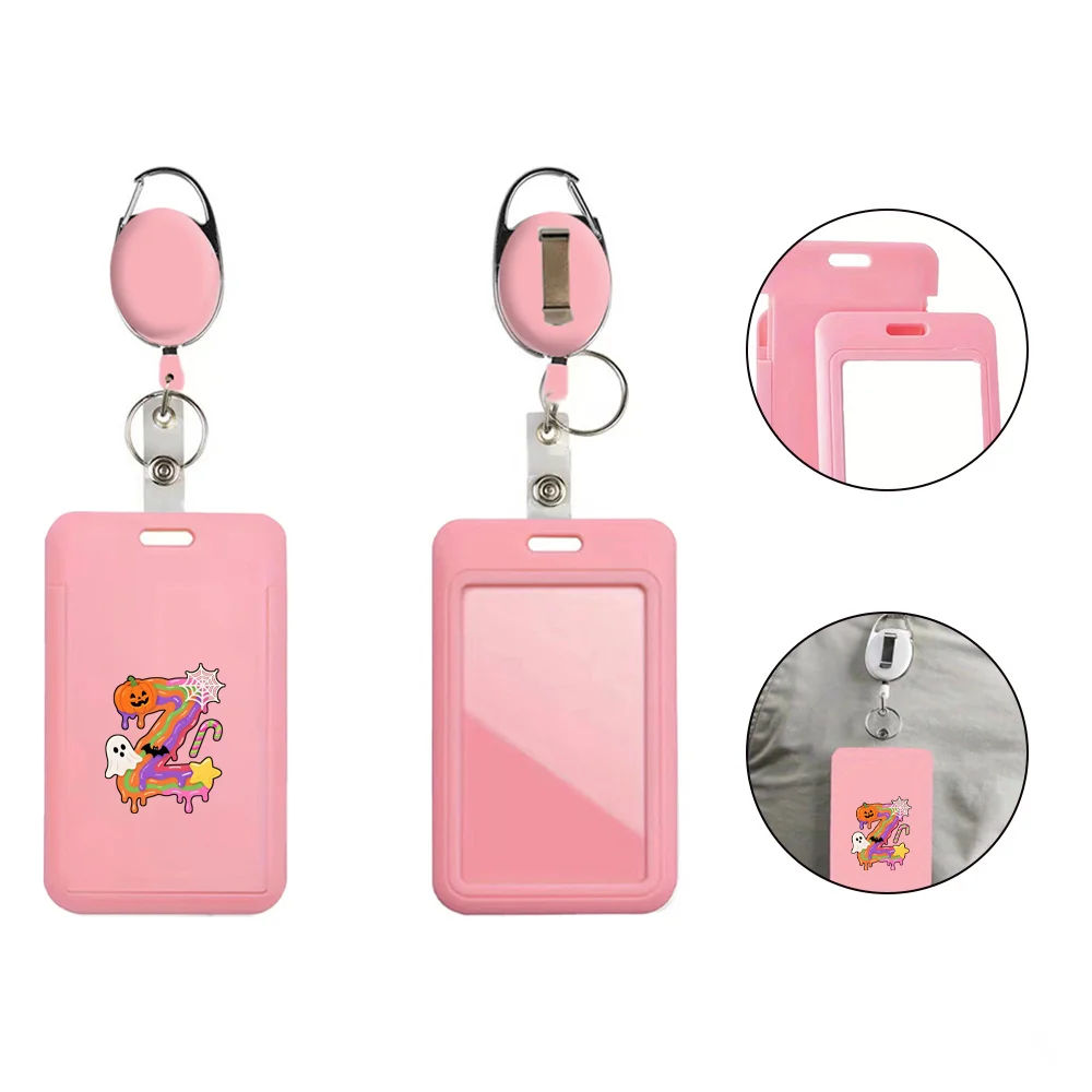 1pc Employee Work Id Card Holder Chest Badge Hard Shell Protective Cover with Expandable Hanging Rope Candy Letter Pattern