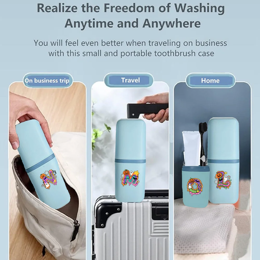 1pc Toothbrush Travel Storage Box Dust Proof Multifunctional Toothpaste Holder Portable Detachable Mouthwash Cup Candy Pattern