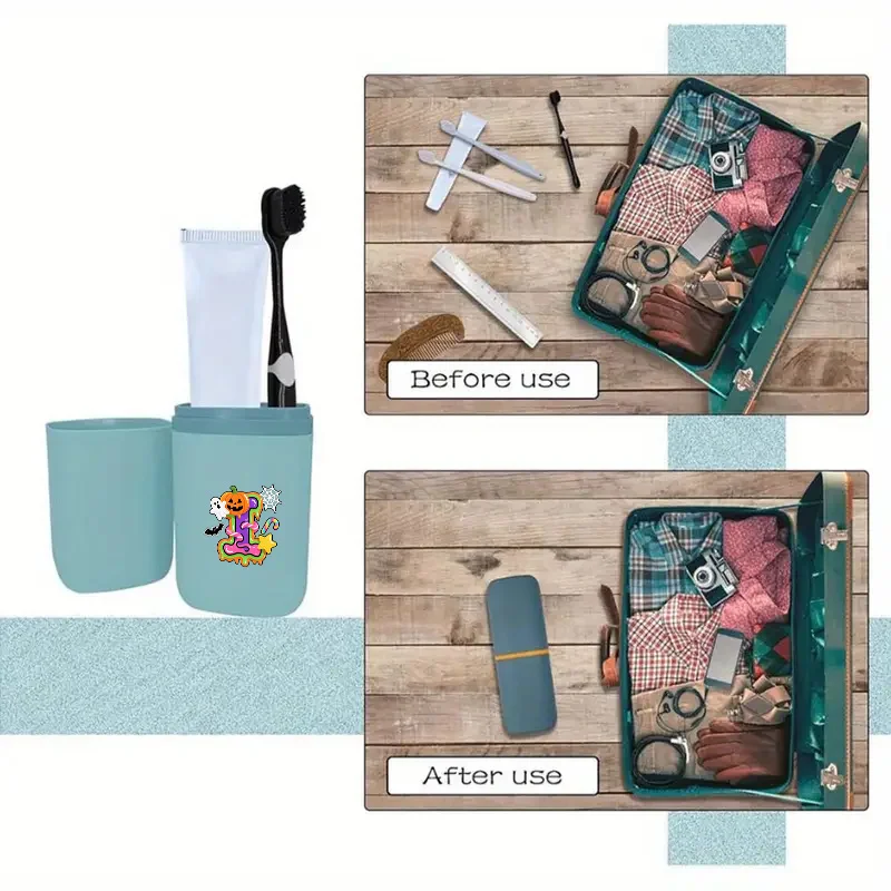 1pc Toothbrush Travel Storage Box Dust Proof Multifunctional Toothpaste Holder Portable Detachable Mouthwash Cup Candy Pattern
