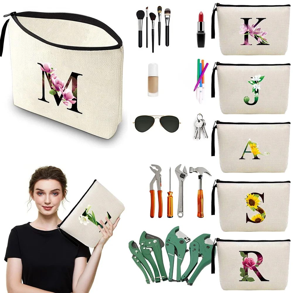 Makeup Bag Groceries Organizer Portable Toiletry Storage Bags Foldable Women’s Zipper Cosmetic Handbags Flower Color Series