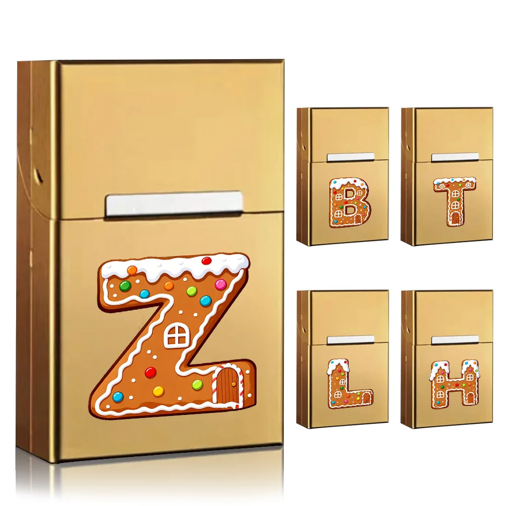 Durable Metal Cigarette Storage Case Cigarette Protective Cover Aluminum Shell with Magnetic Buckle Gingerbread Letter Pattern