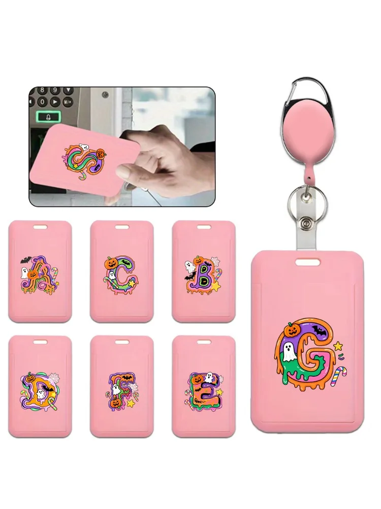 1pc Employee Work Id Card Holder Chest Badge Hard Shell Protective Cover with Expandable Hanging Rope Candy Letter Pattern