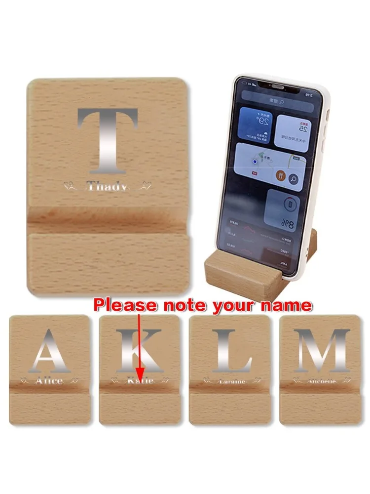 Customized Name Wooden Universal Phone Holder Simple Desktop Solid Wood Holder Portable Cell Phone Wooden Organizer