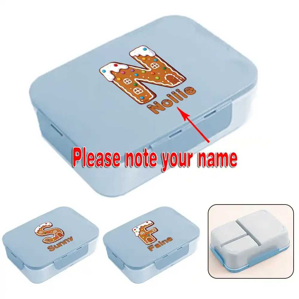 Customized Name Food Compartment Storage Box Large Capacity Lunch Box Leak Proof Resistant Tableware Gingerbread Pattern