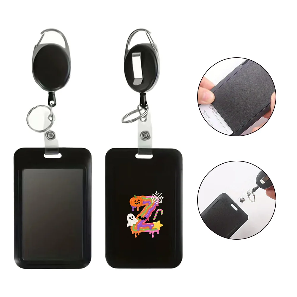 Employee Chest Badge Access Card Protection Cover Employee Work Card Holder with Extendable Hanging Rope Candy Letter Pattern