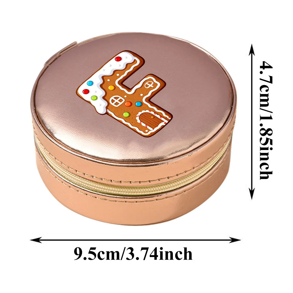 Circular Jewelry Storage Box PU Dustproof Earring Case Multi-functional Jewelry Display Box Christmas Gifts  Gingerbread Pattern
