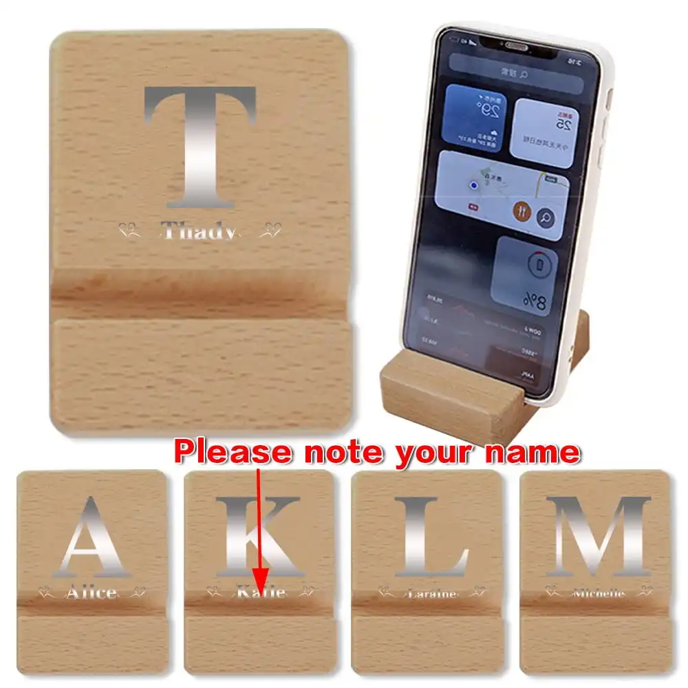 Customized Name Wooden Universal Phone Holder Simple Desktop Solid Wood Holder Portable Cell Phone Wooden Organizer