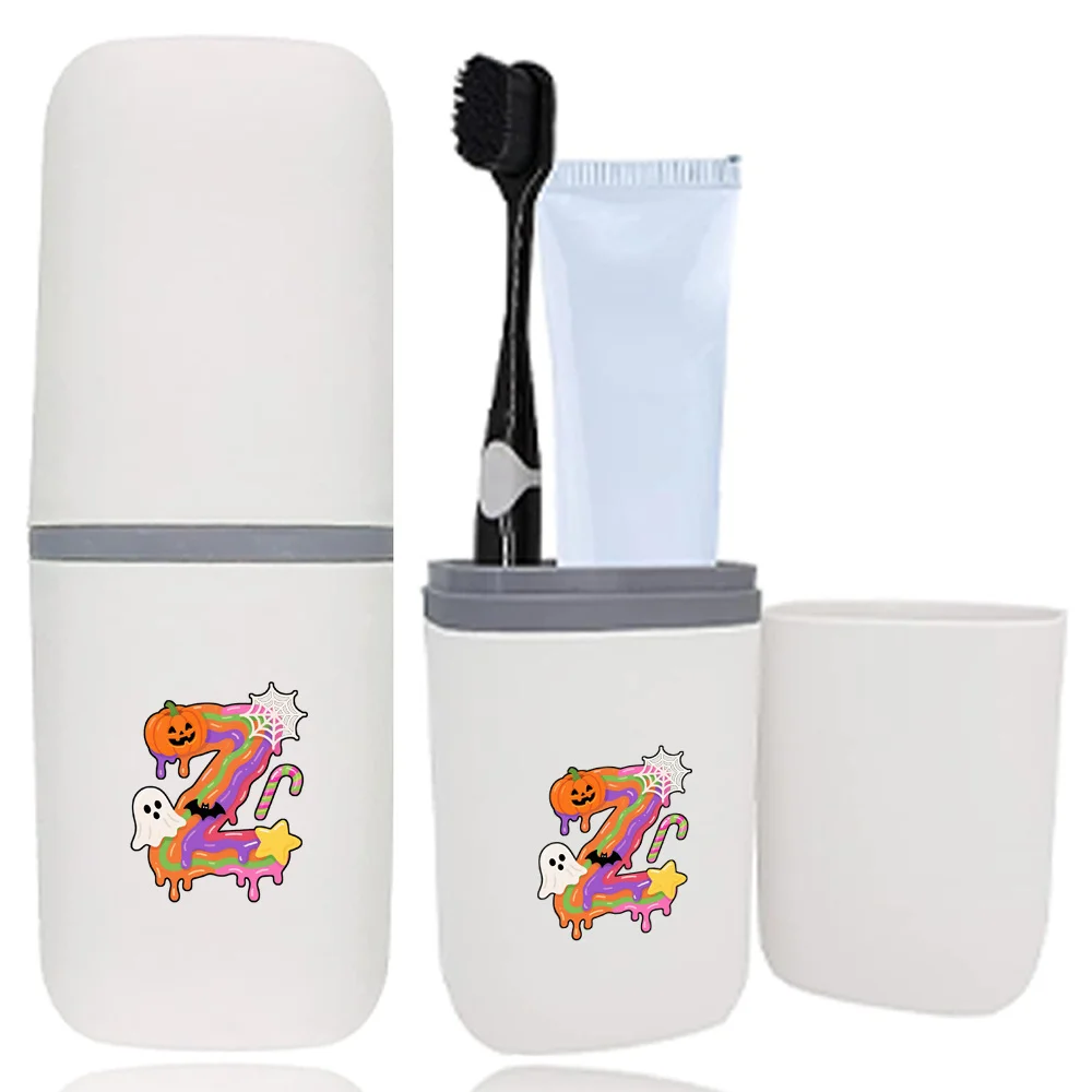 Portable and Detachable Mouthwash Cup Travel Toothbrush Storage Box Dust Proof Toiletries Storage Case Candy Letter Pattern