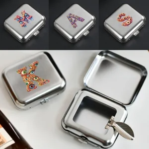 Portable Stainless Steel Square Ashtray Automatic Pop-Up Cigarette Butt Tray Innovative Car Ashtray Eyelets Letters Pattern