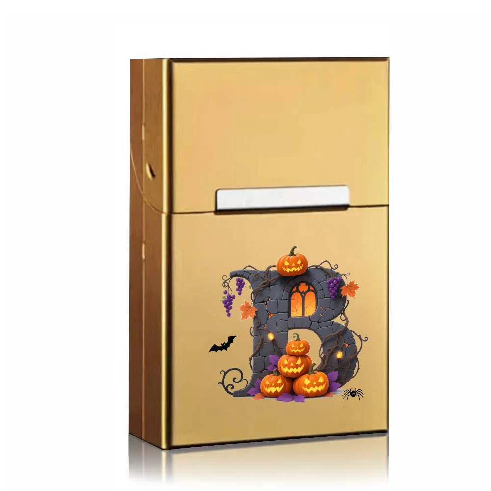 Metal Cigarette Case Large Capacity Dustproof Cigarette Protector Magnetic Dustproof Cigarette Accessories Halloween Pattern