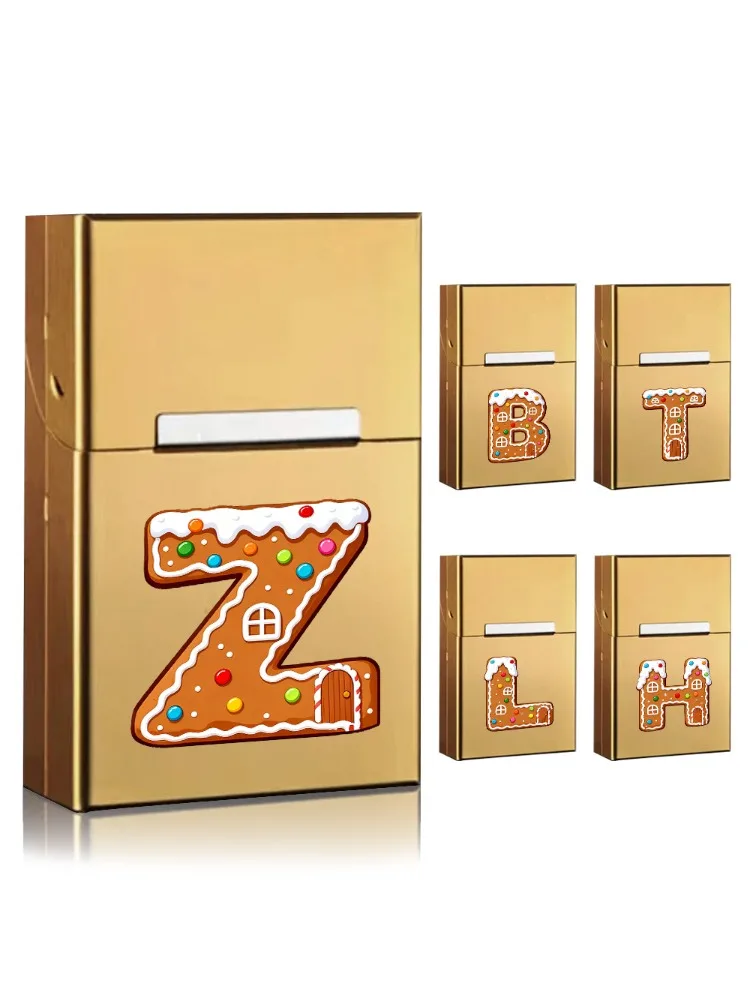Durable Metal Cigarette Storage Case Cigarette Protective Cover Aluminum Shell with Magnetic Buckle Gingerbread Letter Pattern