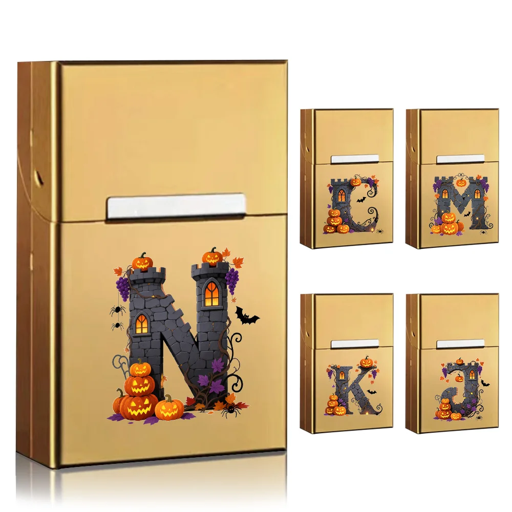 Metal Cigarette Case Large Capacity Dustproof Cigarette Protector Magnetic Dustproof Cigarette Accessories Halloween Pattern