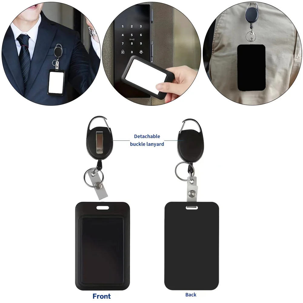 Simple ID Badge Clip with Keychain Clip Security Accessories Plastic Card Set Employee Work Badge Protector Pink Flower Pattern