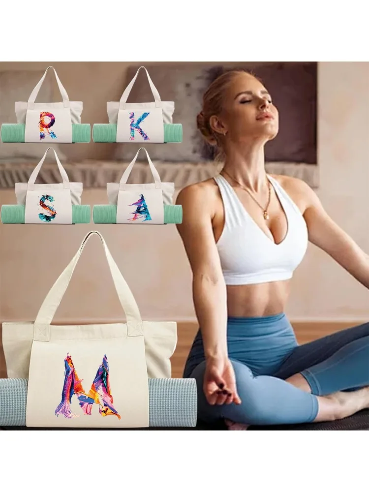 Canvas Yoga Bag Foldable Single Shoulder Large Capacity Portable Fitness Sports Multi functional Pilates Equipment Storage