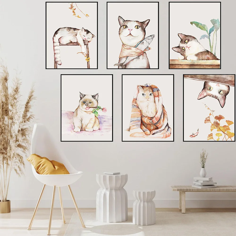 Cat Oil Painting Art Print Wall Art Minimalist Print Canvas Painting Wall Decoration Modern Home Living Room Decor Mural Poster