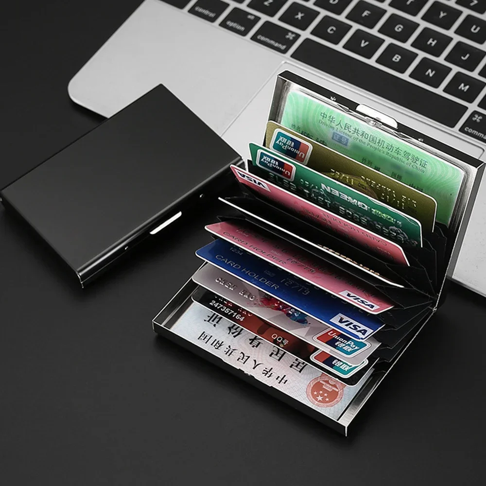 Card Pocket Wallet Portable Business Cards Box Metal Slim Money Bag Portable Storage Container Pink Flower Printing Series