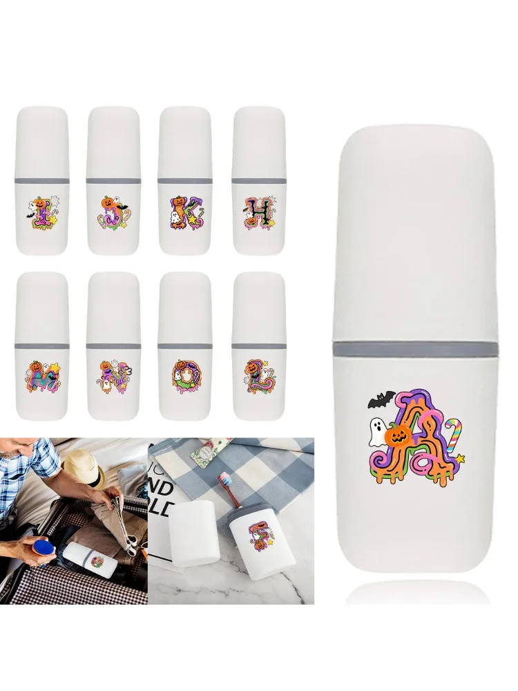 Portable and Detachable Mouthwash Cup Travel Toothbrush Storage Box Dust Proof Toiletries Storage Case Candy Letter Pattern