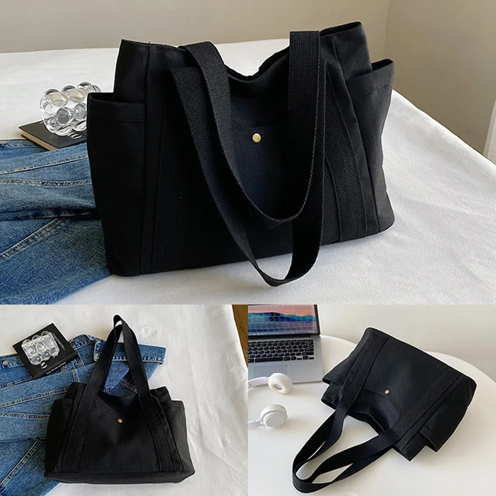 Canvas Bag Large Capacity Foldable Shopping Bags Blue Series Portable Single Shoulder Pouch Washable Casual Commuting Bags