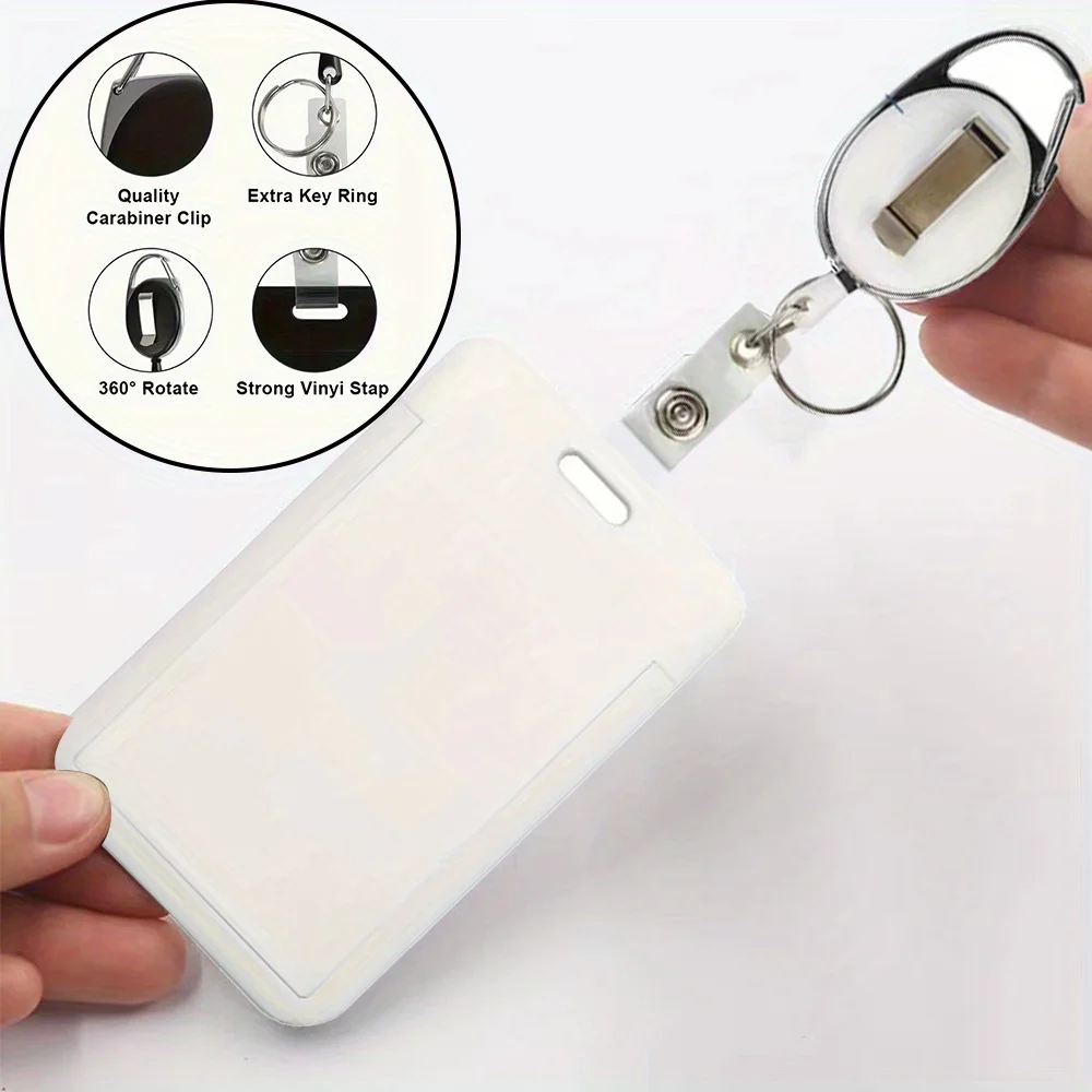 Multifunctional Employee Work Badge with Retractable Buckle Plastic Id Card Holders Student Badge Card Graphic Letter Pattern