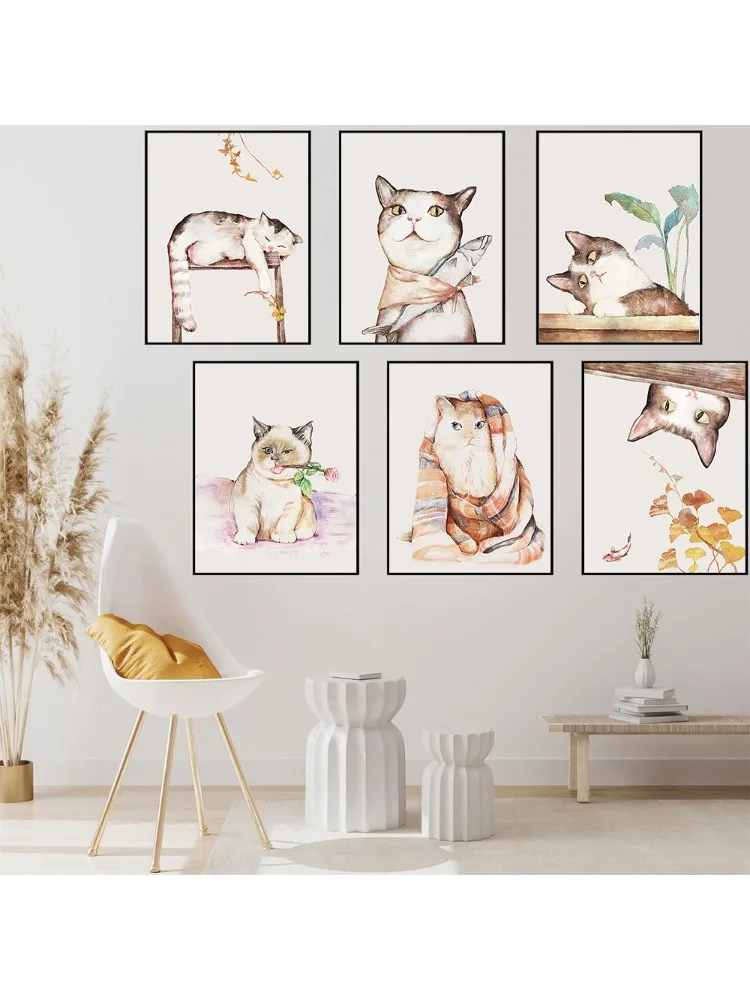 Cat Oil Painting Art Print Wall Art Minimalist Print Canvas Painting Wall Decoration Modern Home Living Room Decor Mural Poster