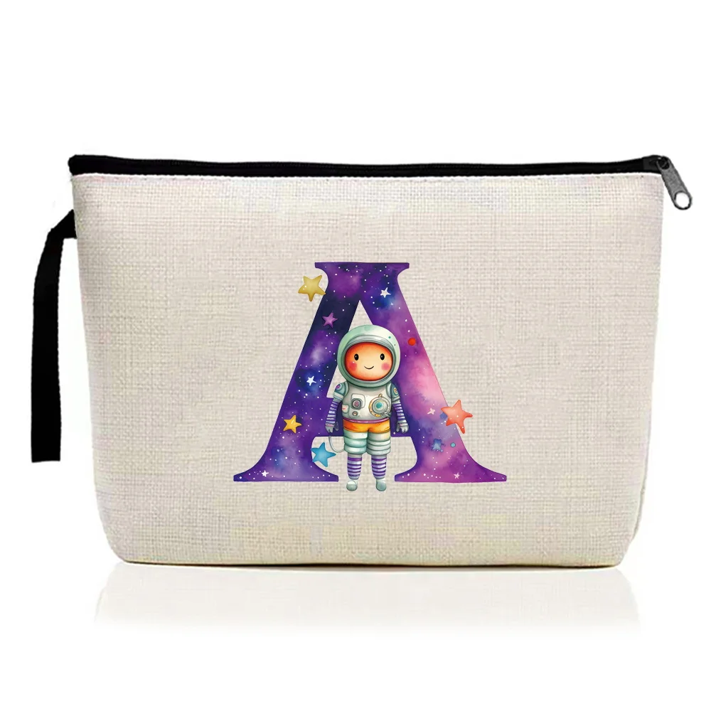Makeup Bag Portable Paper Cash Pack Toiletry Handbag Large Capacity Women’s Zipper Cosmetic Bags Astronaut Letter Series