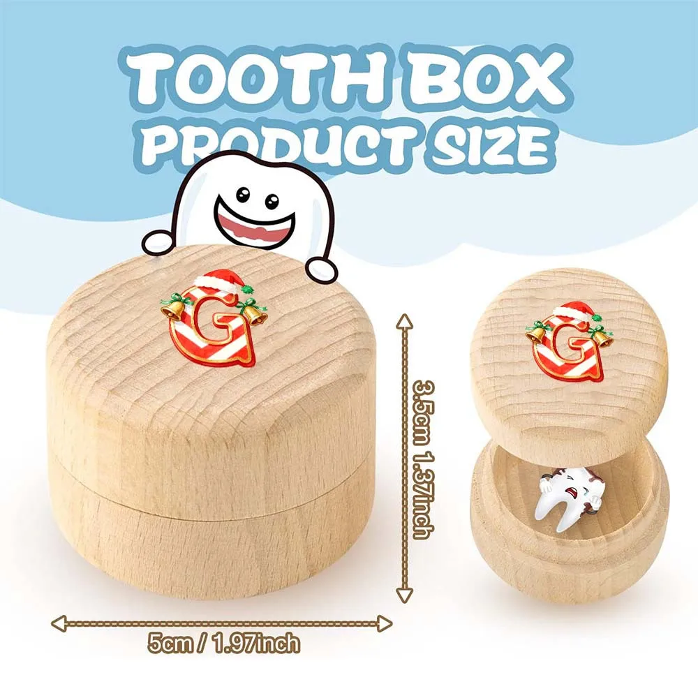 Round Wooden Milk Teeth Box Multi-functional Storage Box Jewelry Earrings and Milk Tooth Storage Christmas Jingle Bell Pattern