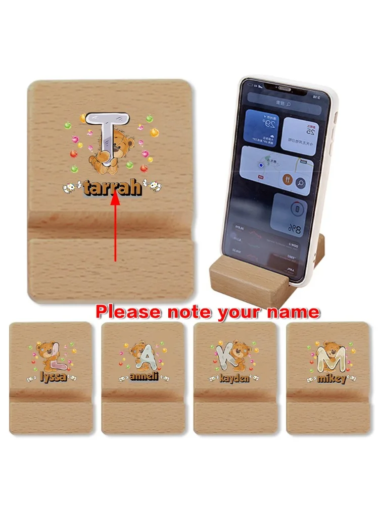 Customized Name Universal Wooden Mobile Phone Holder High Quality Solid Wood Phone Stand Portable Desktop Stand Personalized DIY