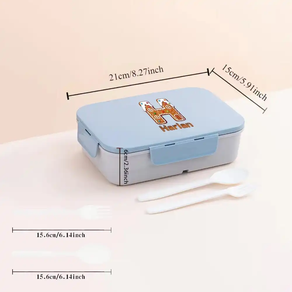Customized Name Food Compartment Storage Box Large Capacity Lunch Box Leak Proof Resistant Tableware Gingerbread Pattern