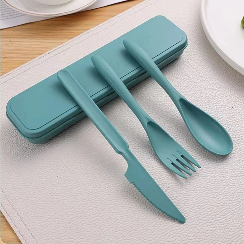 Durable Wheat Straw Dinnerware Set 3Pcs Portable Reusable Tableware Set Dustproof Picnic Dinnerware Black Floral Letter Pattern