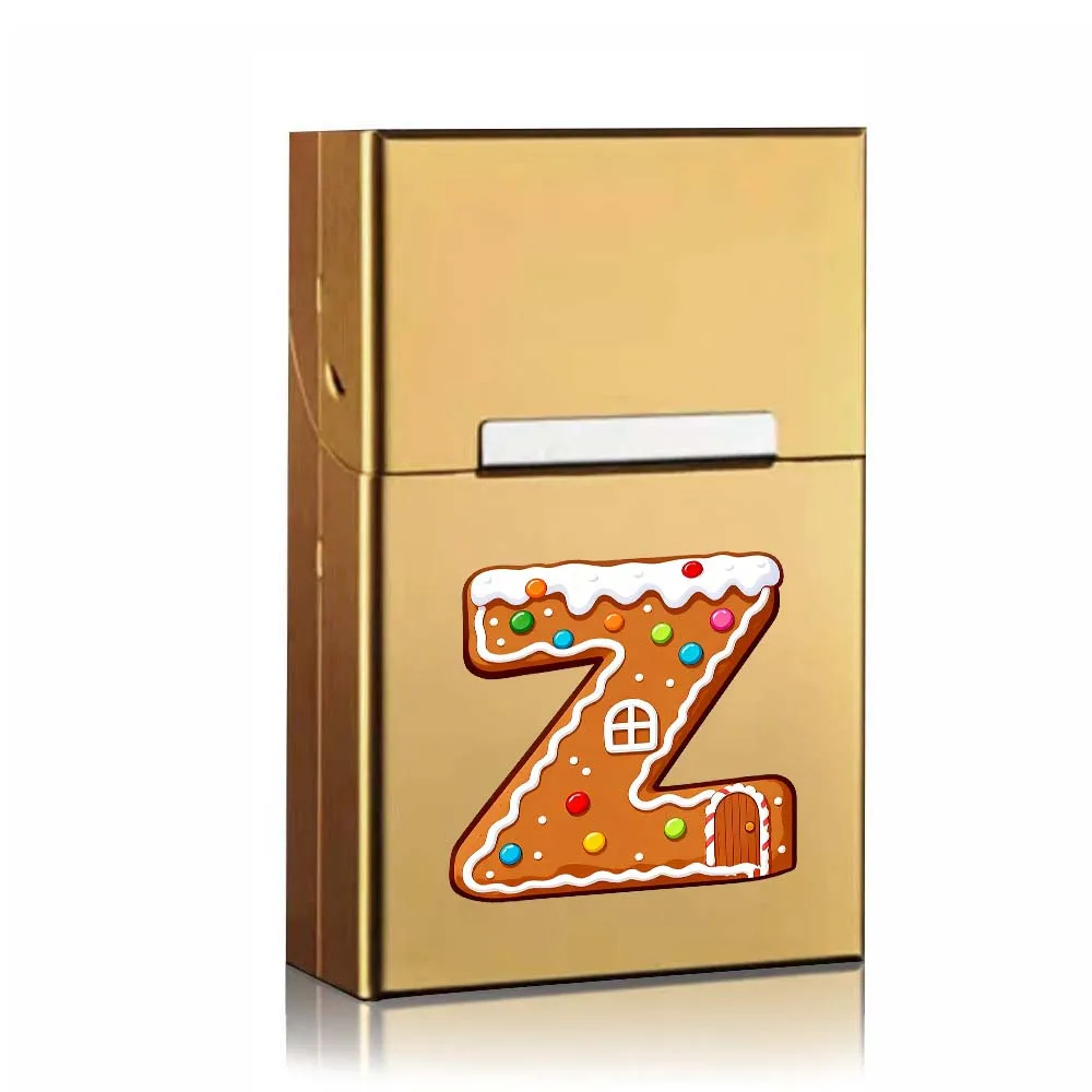 Durable Metal Cigarette Storage Case Cigarette Protective Cover Aluminum Shell with Magnetic Buckle Gingerbread Letter Pattern