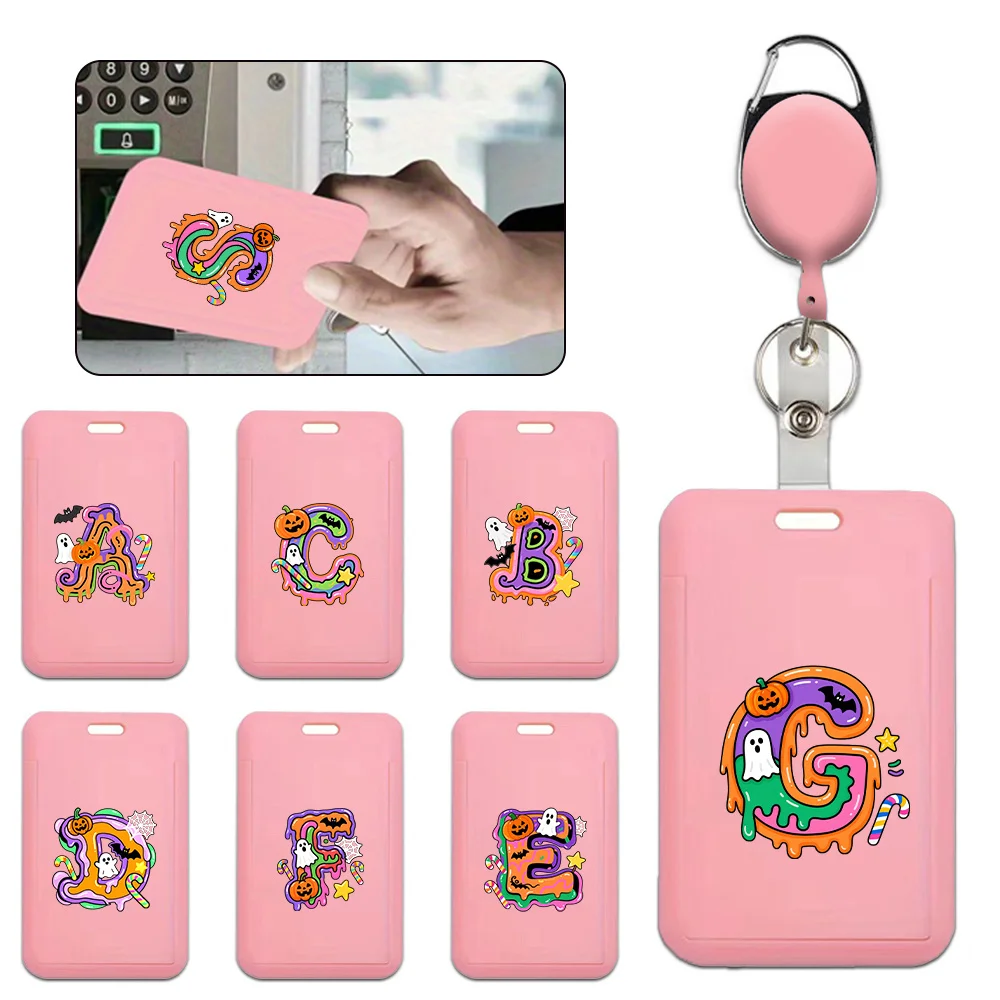 1pc Employee Work Id Card Holder Chest Badge Hard Shell Protective Cover with Expandable Hanging Rope Candy Letter Pattern