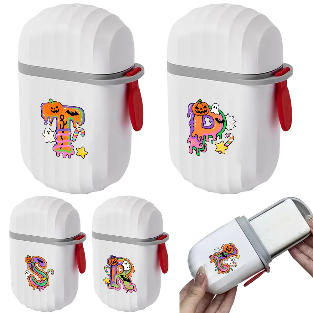 Portable Capsule Shaped Soap Cartridge Tray Leak Proof Soap Storage Box Durable Plastic Dustproof Storage Case Candy Pattern