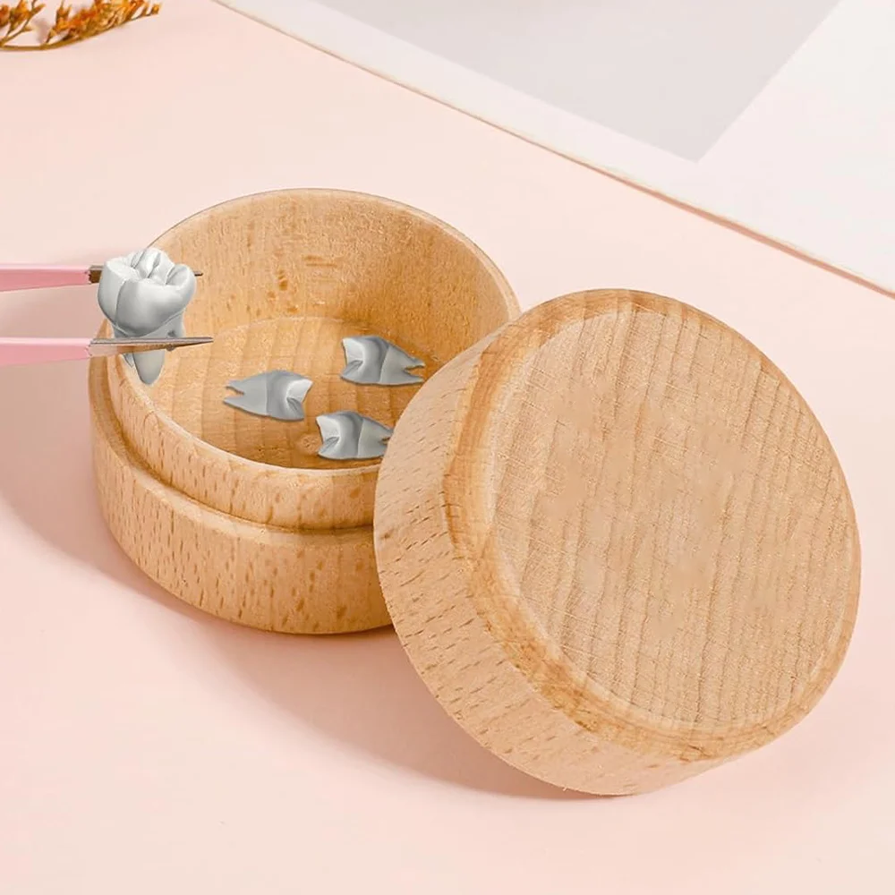 Round Wooden Milk Teeth Box Multi-functional Storage Box Jewelry Earrings and Milk Tooth Storage Christmas Jingle Bell Pattern