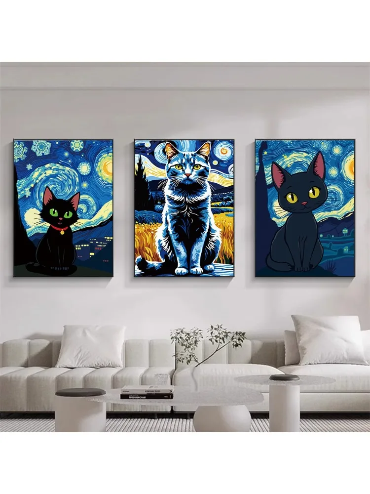 Cat Oil Painting Art Print Wall Art yet Painting Creative Cartoon Graffiti Canvas Suitable for Living Areas Offices Wall Decor