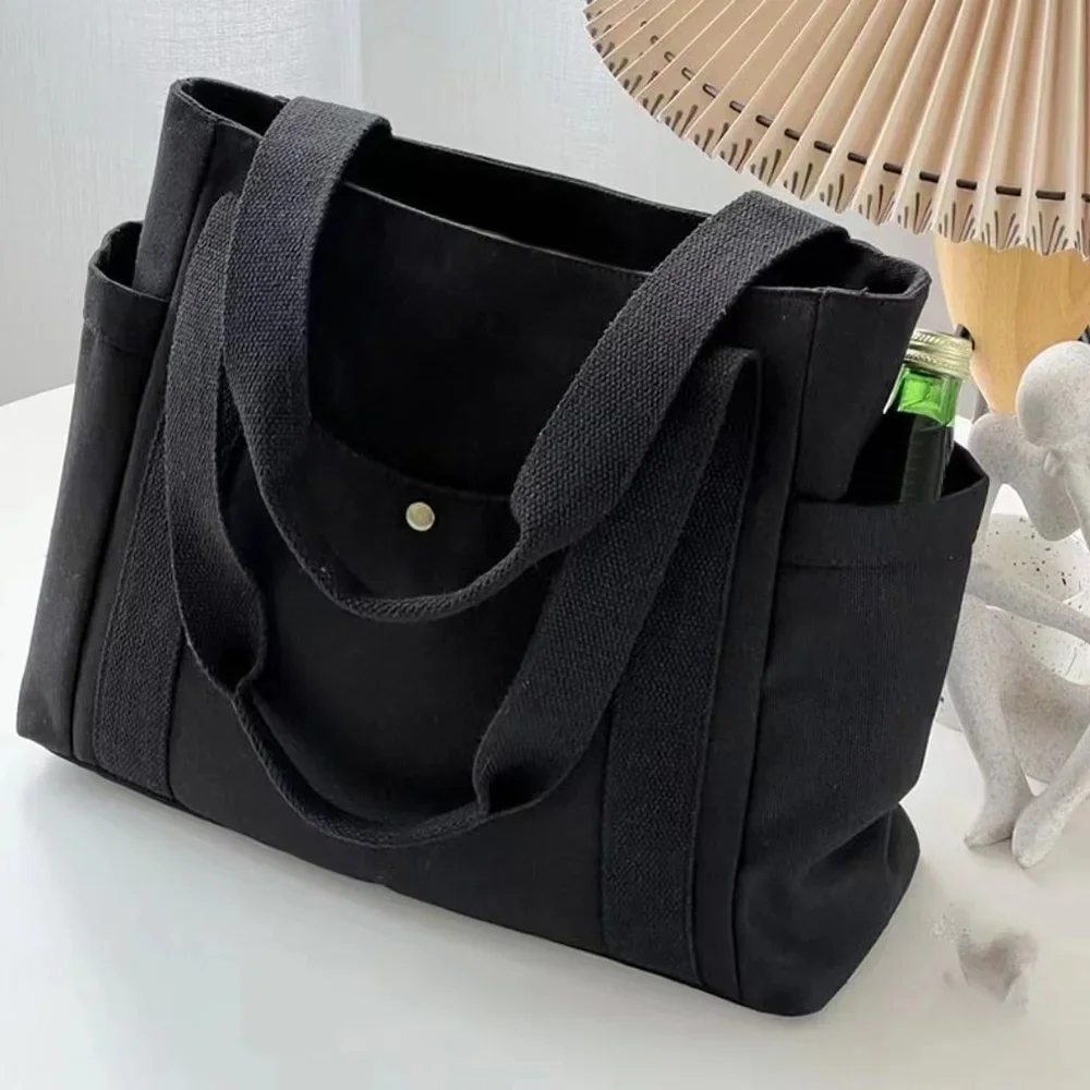 Canvas Bag Large Capacity Foldable Shopping Bags Blue Series Portable Single Shoulder Pouch Washable Casual Commuting Bags