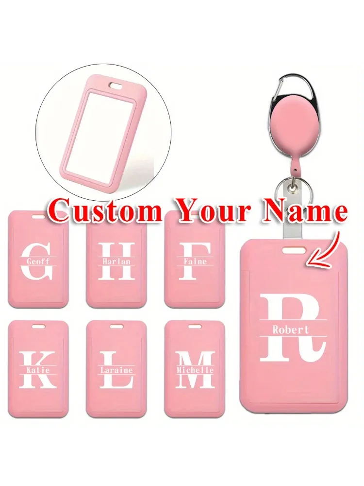 Customized Name Employee Card Protective Cover with Keychain Clip Durable and Extendable ID Clip Name Tag Holder Cover