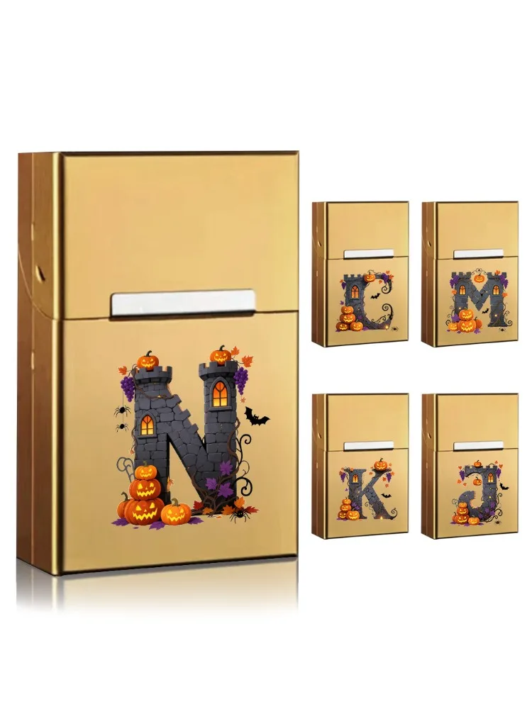 Metal Cigarette Case Large Capacity Dustproof Cigarette Protector Magnetic Dustproof Cigarette Accessories Halloween Pattern
