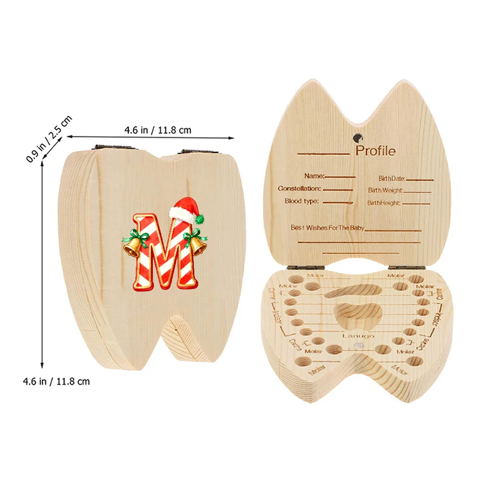 Wooden Tooth Case Teeth Shape with Milk Teeth Slot Tooth Collector Girl Boy Wooden Retro practical Case Jingle Bell Pattern