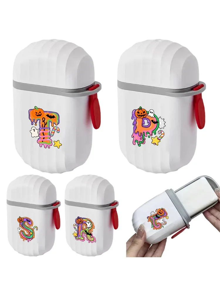 Portable Capsule Shaped Soap Cartridge Tray Leak Proof Soap Storage Box Durable Plastic Dustproof Storage Case Candy Pattern