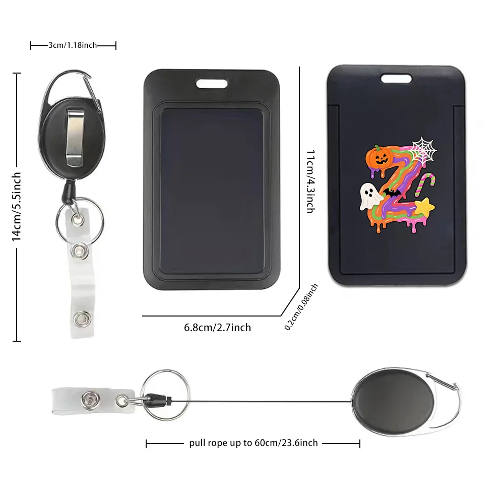 Employee Chest Badge Access Card Protection Cover Employee Work Card Holder with Extendable Hanging Rope Candy Letter Pattern