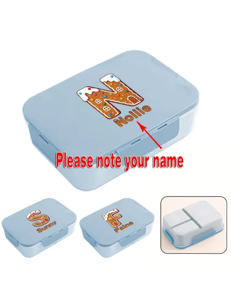 Customized Name Food Compartment Storage Box Large Capacity Lunch Box Leak Proof Resistant Tableware Gingerbread Pattern